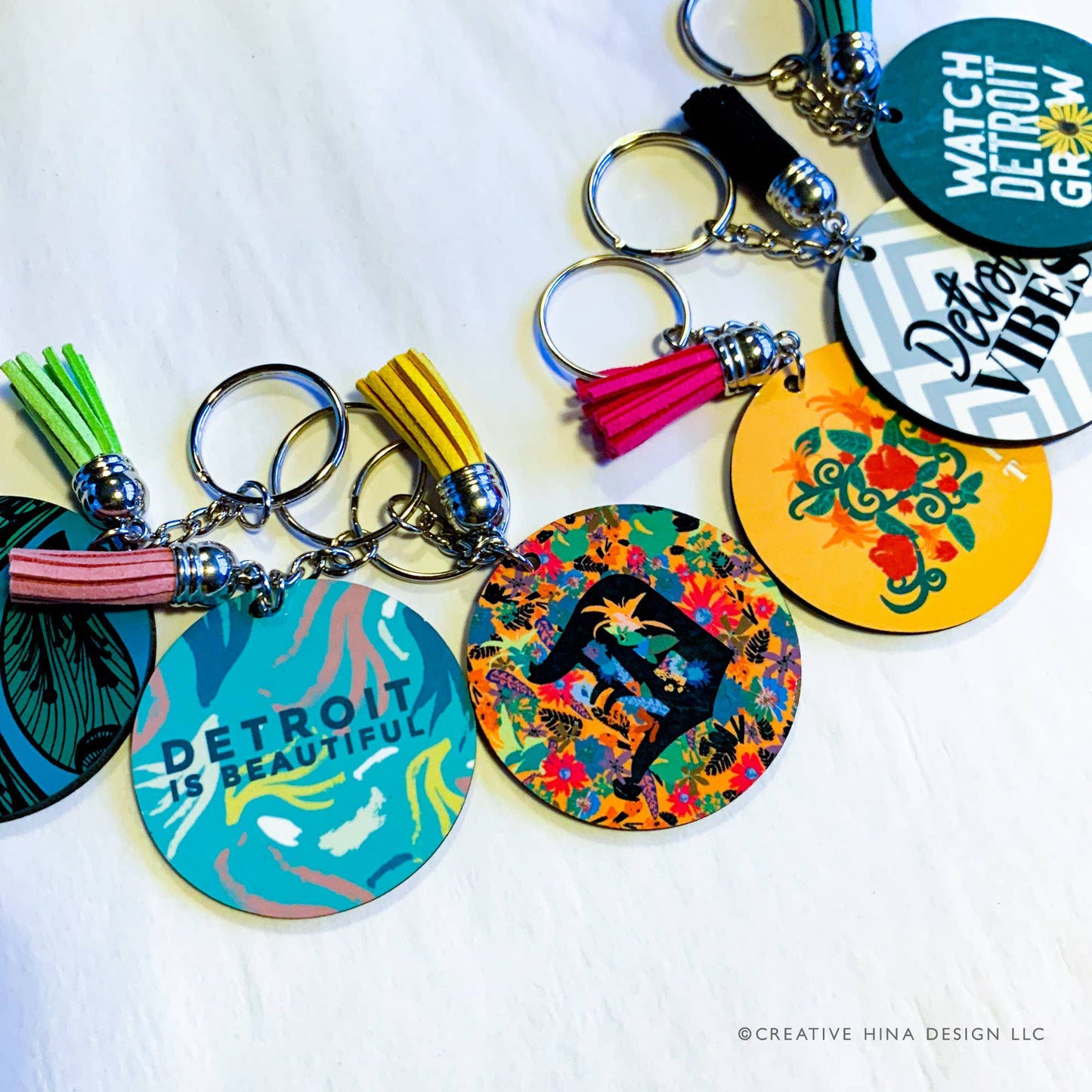 Creative Hina Design - Detroit Themed Keychains: "Detroit is Beautiful" Teal Brush strokes