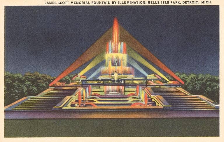 MI-103 Illuminated Fountain, Belle Isle, Detroit - Vintage Image, Magnet