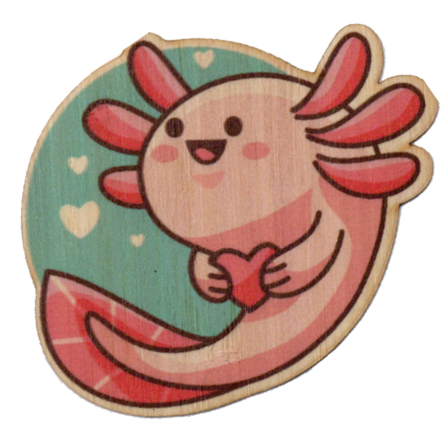 Bamboo Wood Stickers - Love Axolotl