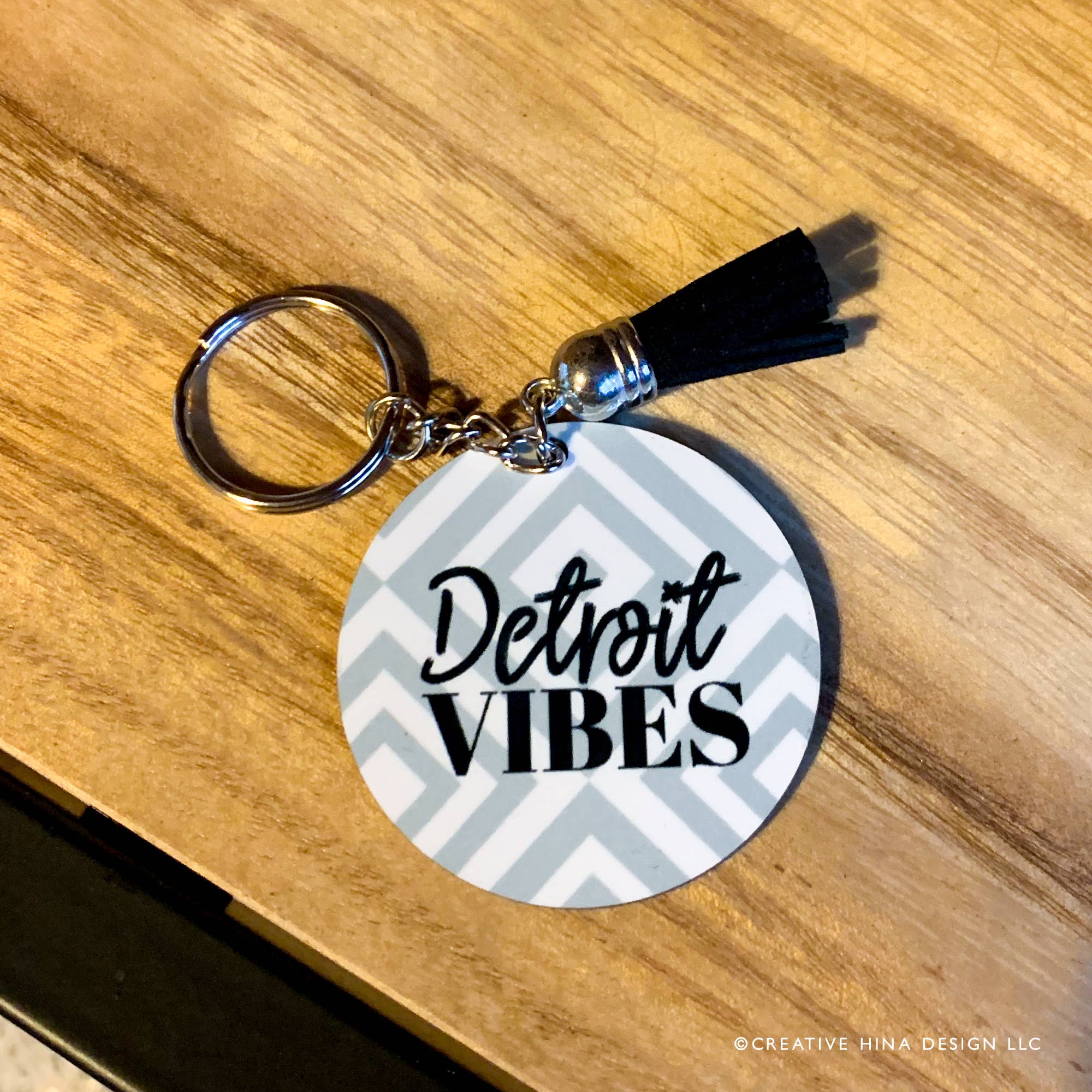 Creative Hina Design - Detroit Themed Keychains: "Detroit is Beautiful" Teal Brush strokes