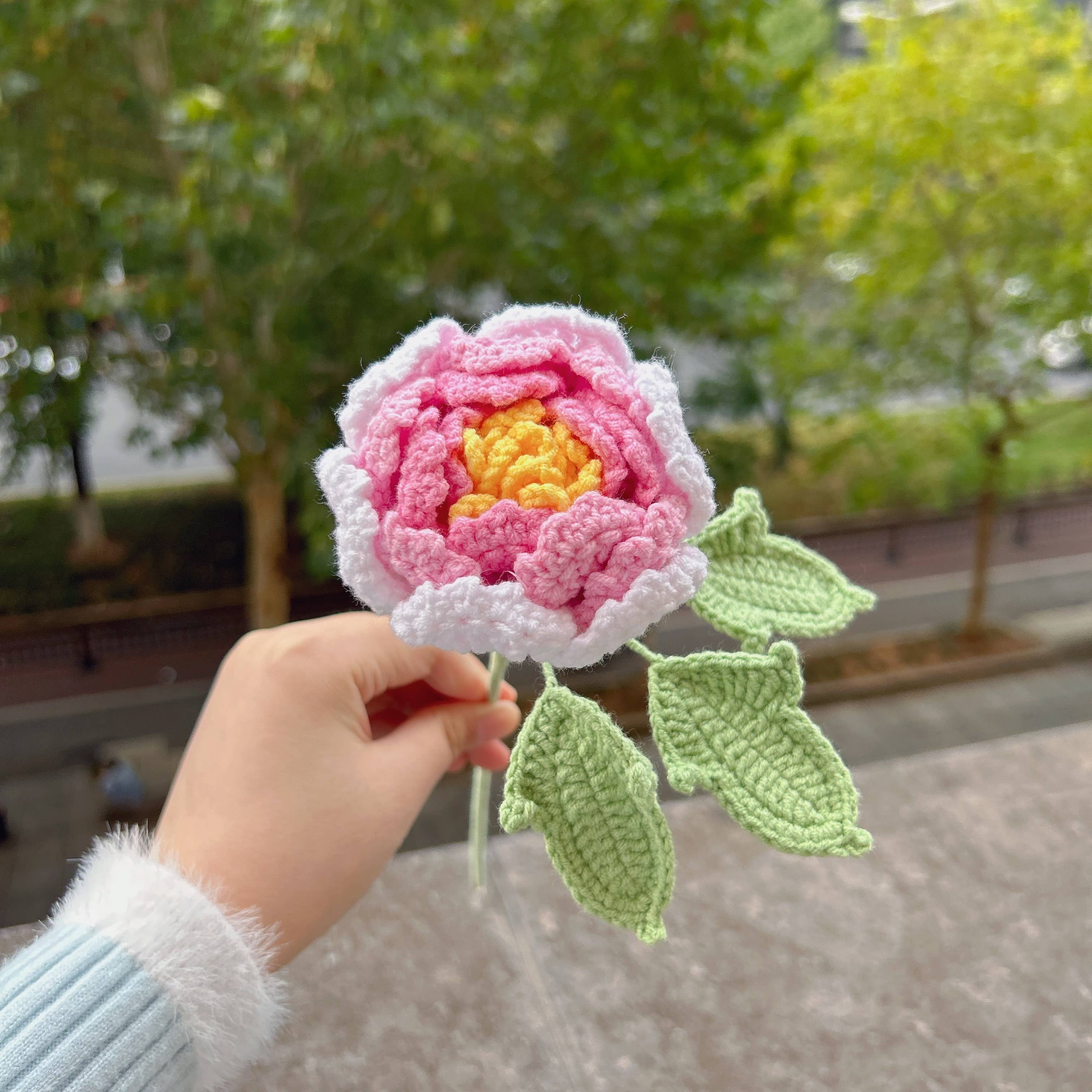 Lilyrosy（Duty free) - Crochet Peony Flowers gift, Handmade Gift for her, Homedecor