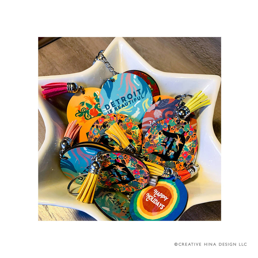 Creative Hina Design - Detroit Themed Keychains: "Detroit is Beautiful" Teal Brush strokes