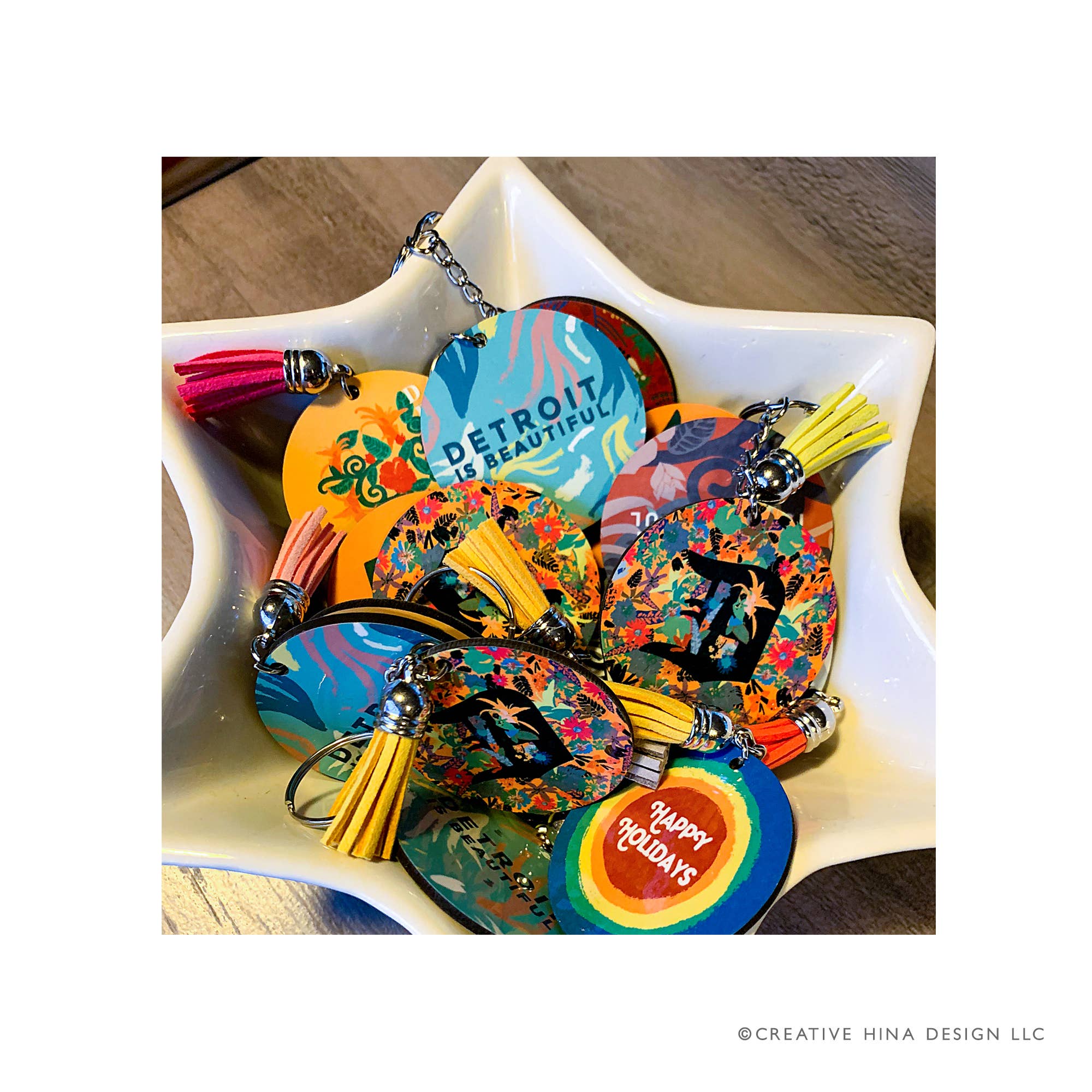 Creative Hina Design - Detroit Themed Keychains: "Detroit is Beautiful" Teal Brush strokes