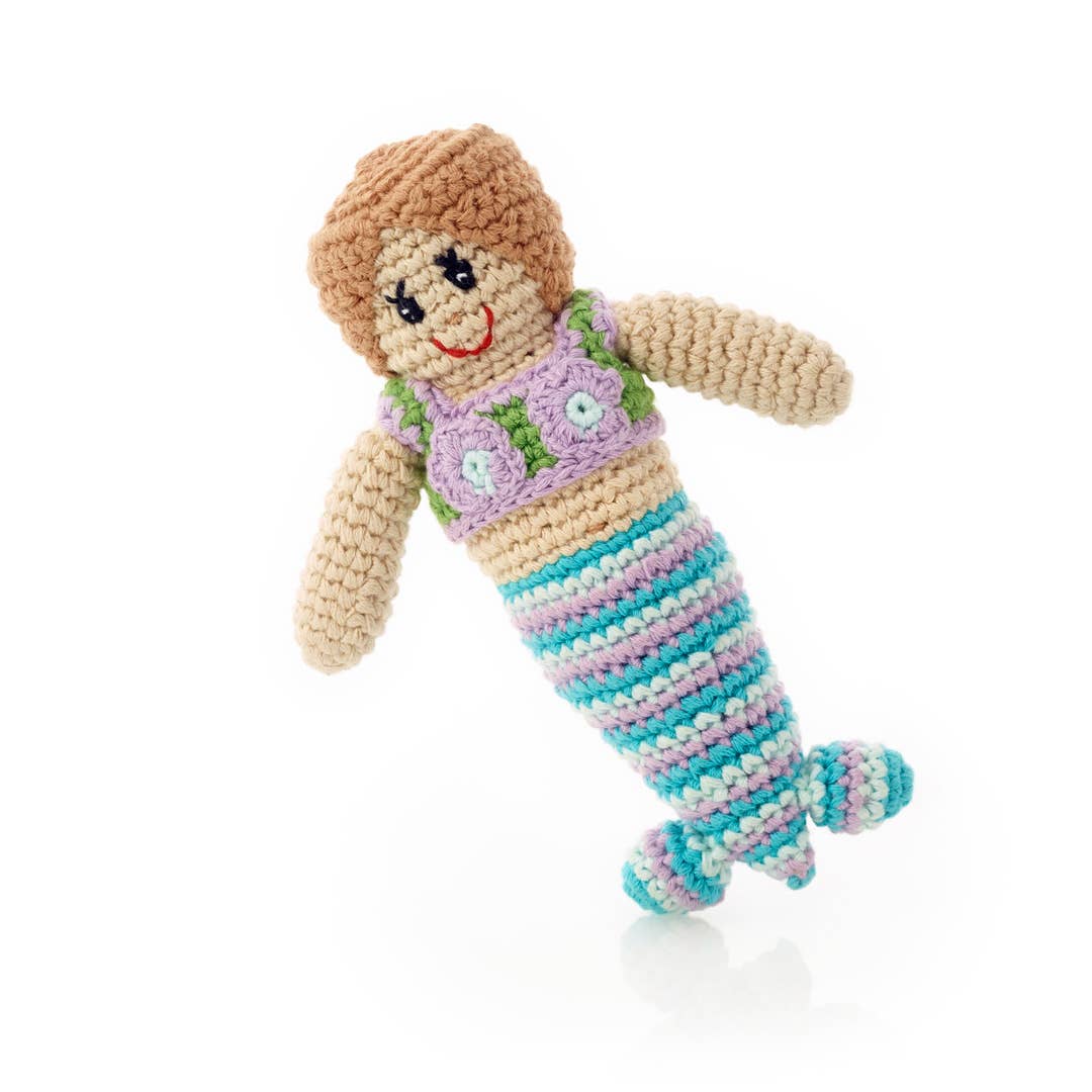 Pebble - Handcrafted Tiny Turquoise Mermaid Baby Rattle