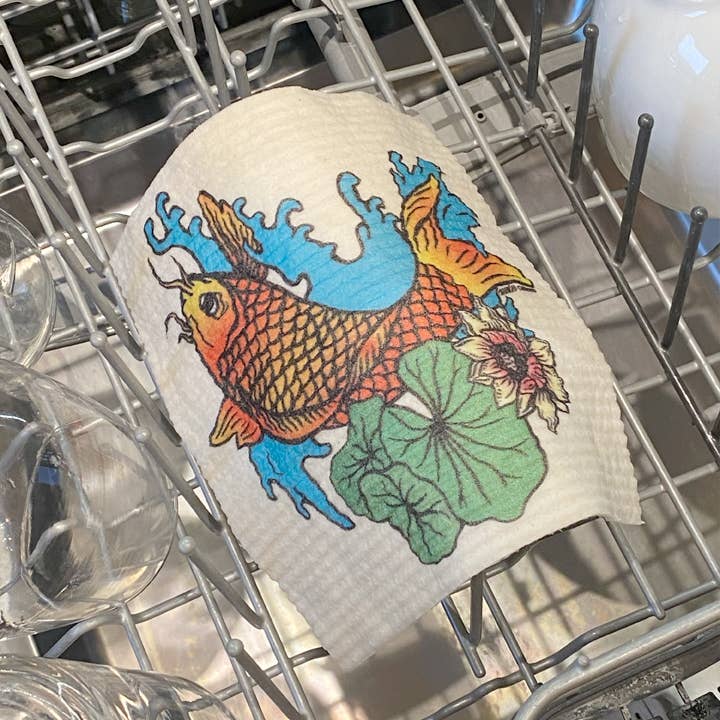 Japanese Koi Fish Swedish Dishcloth
