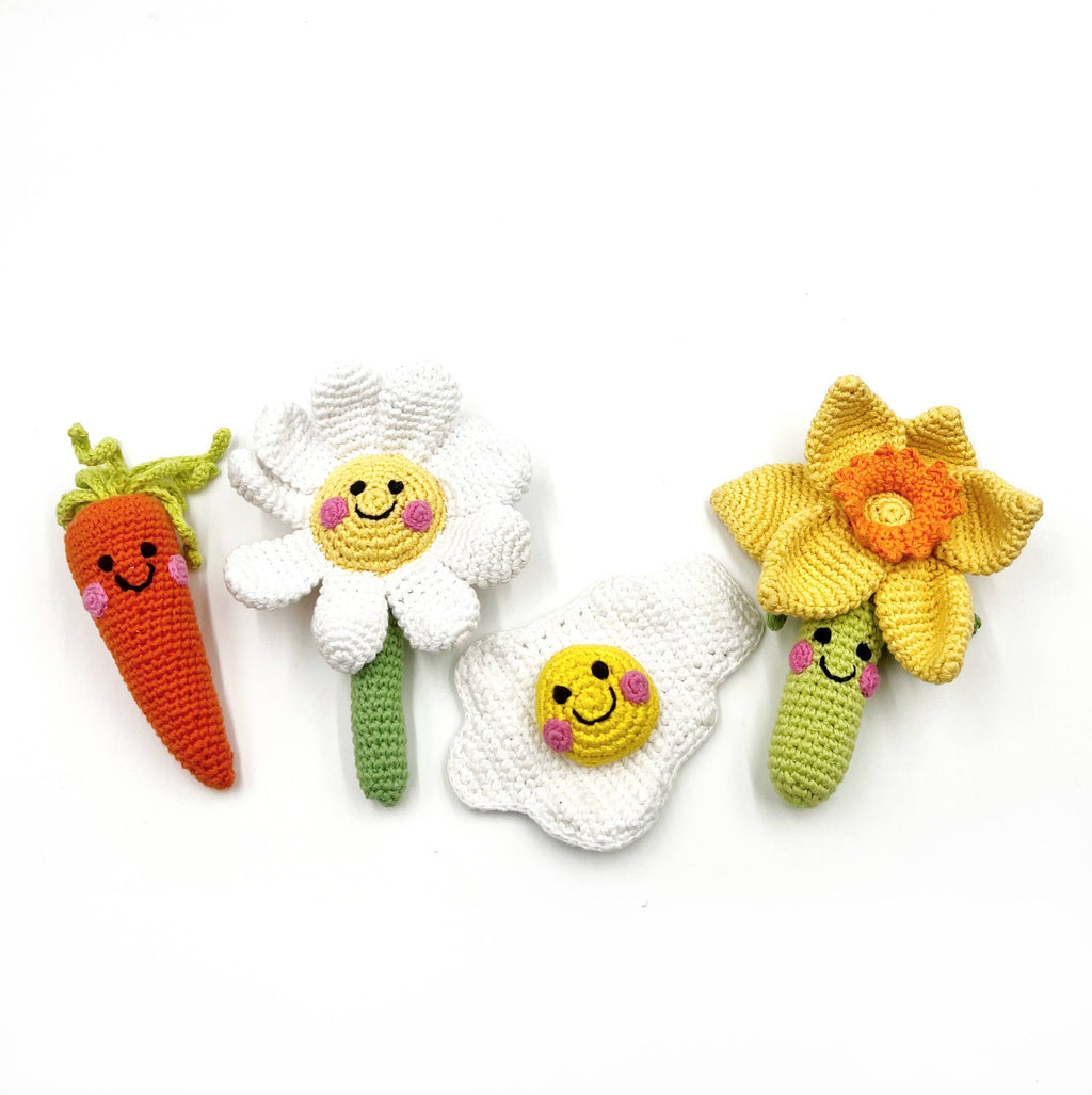 Pebble - Daffodil Flower Rattle – Handmade Organic Cotton Spring Toy