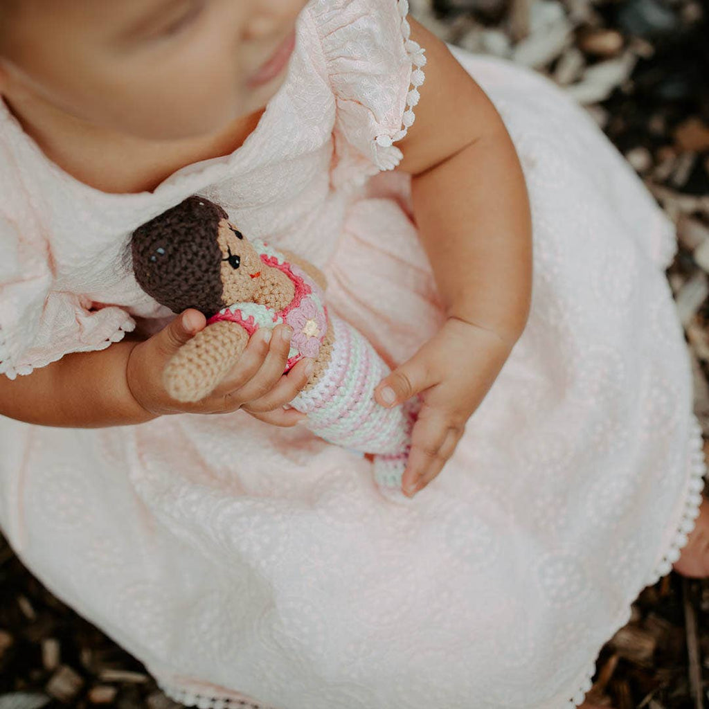 Pebble - “Pretty in Pink” Handcrafted Mermaid Rattle -Organic Cotton
