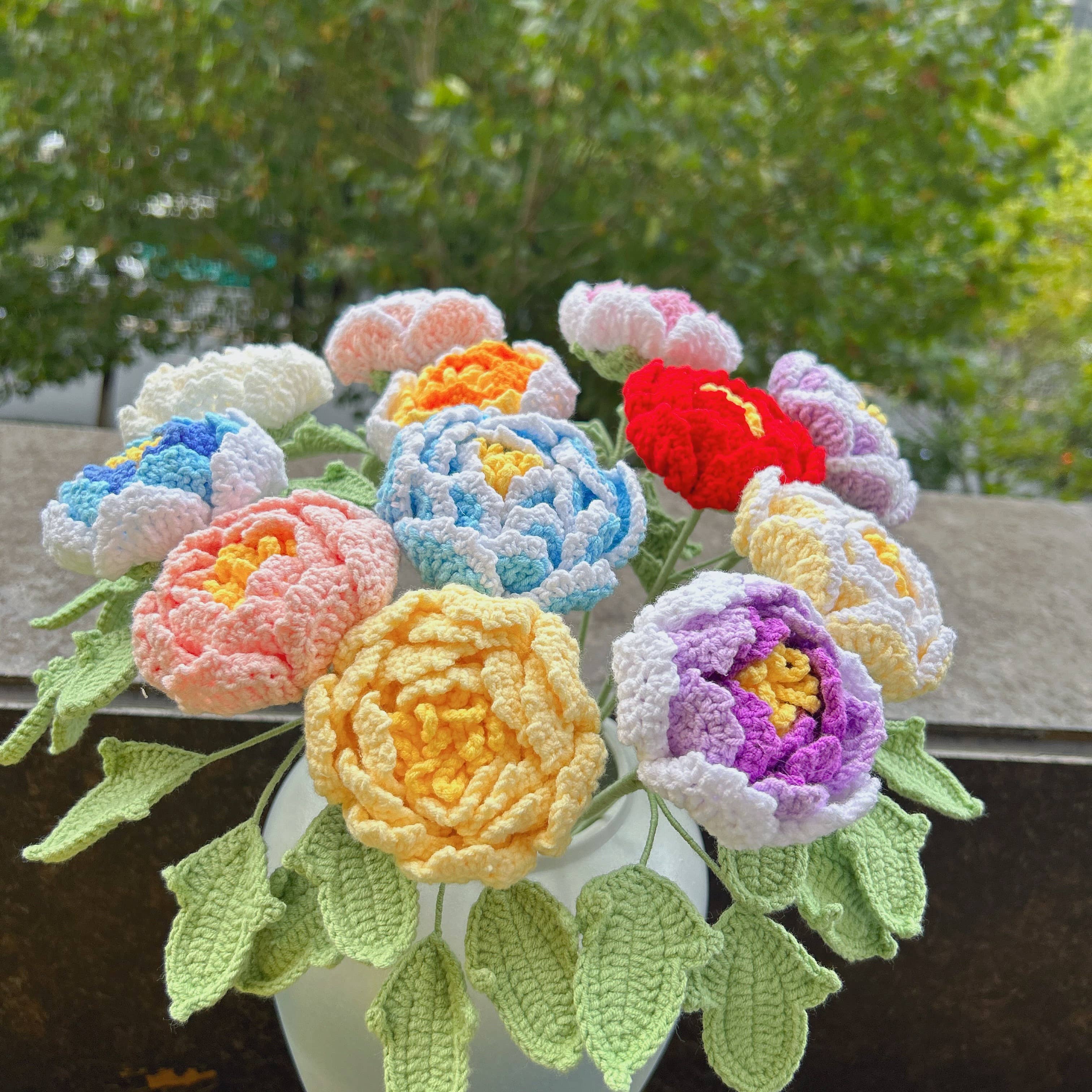 Lilyrosy（Duty free) - Crochet Peony Flowers gift, Handmade Gift for her, Homedecor