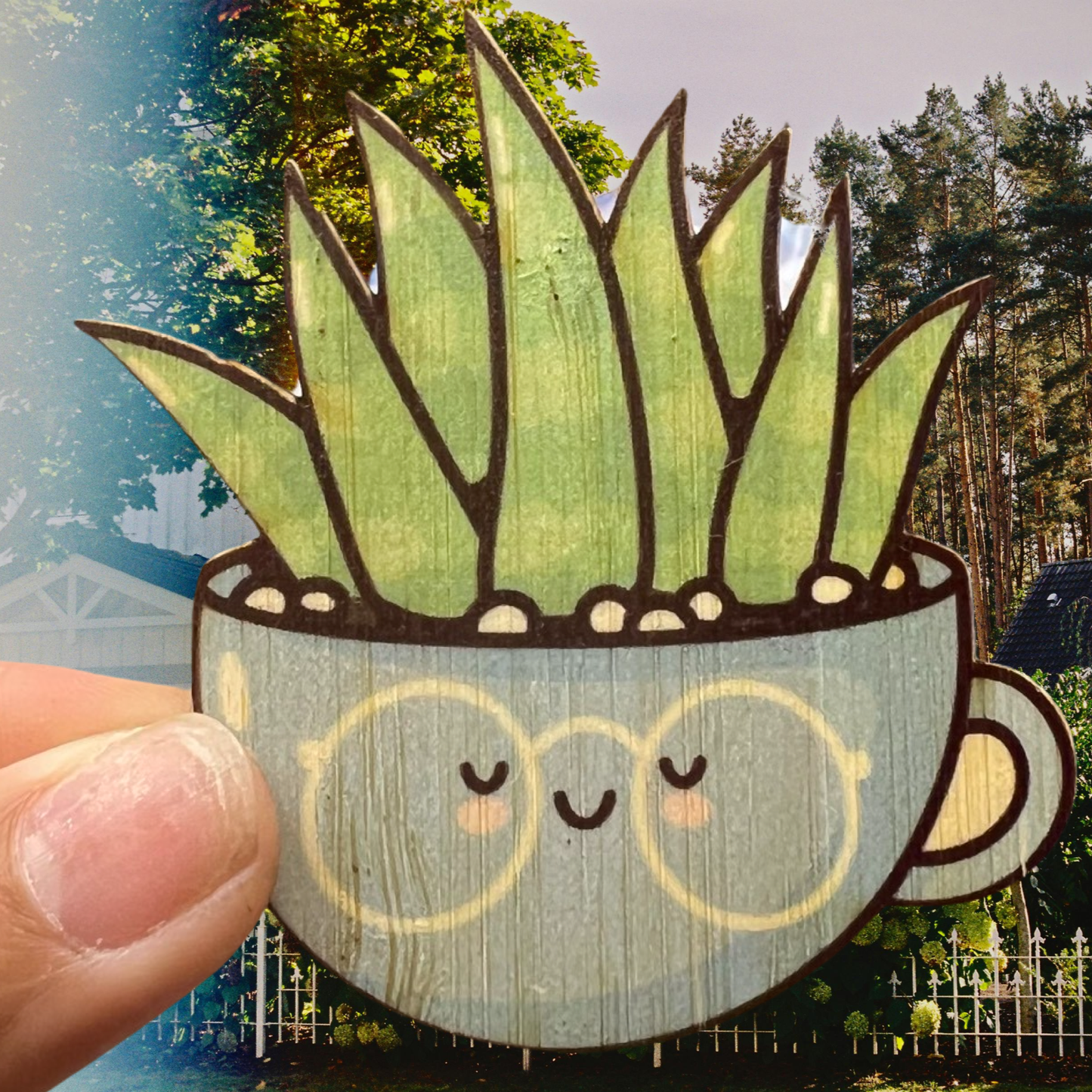 Bamboo Wood Stickers - Succulent 2