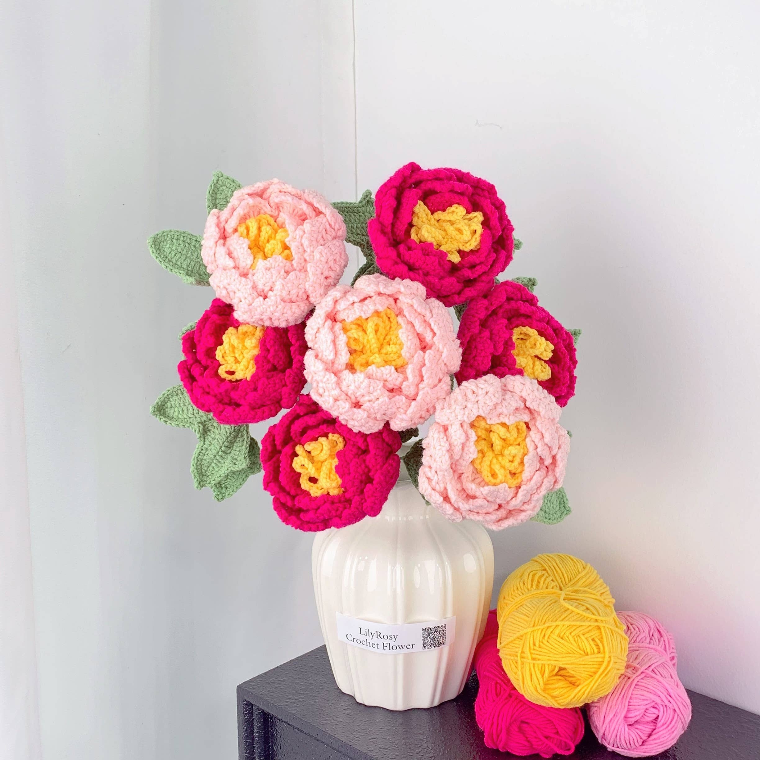 Lilyrosy（Duty free) - Crochet Peony Flowers gift, Handmade Gift for her, Homedecor