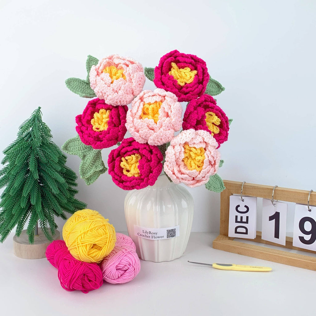 Lilyrosy（Duty free) - Crochet Peony Flowers gift, Handmade Gift for her, Homedecor