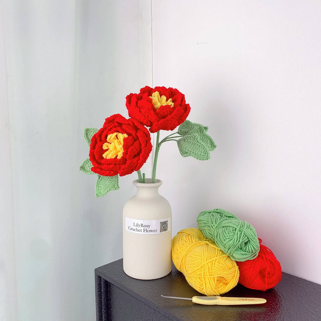 Lilyrosy（Duty free) - Crochet Peony Flowers gift, Handmade Gift for her, Homedecor