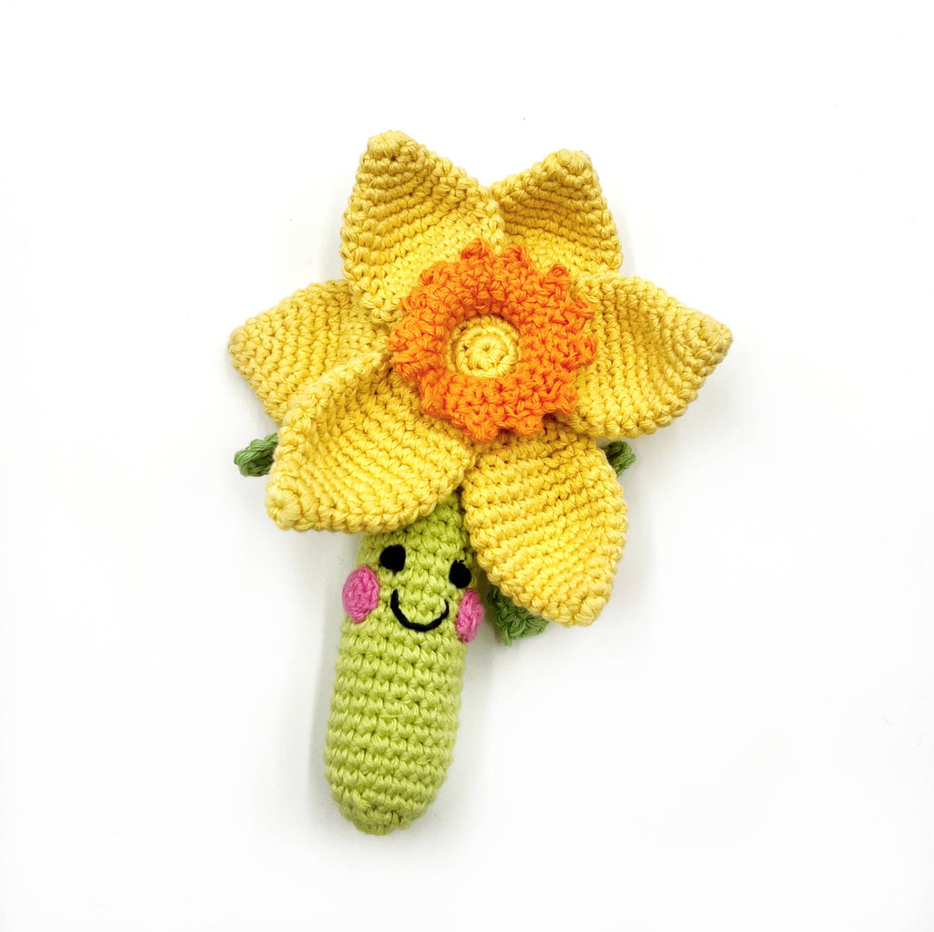 Pebble - Daffodil Flower Rattle – Handmade Organic Cotton Spring Toy