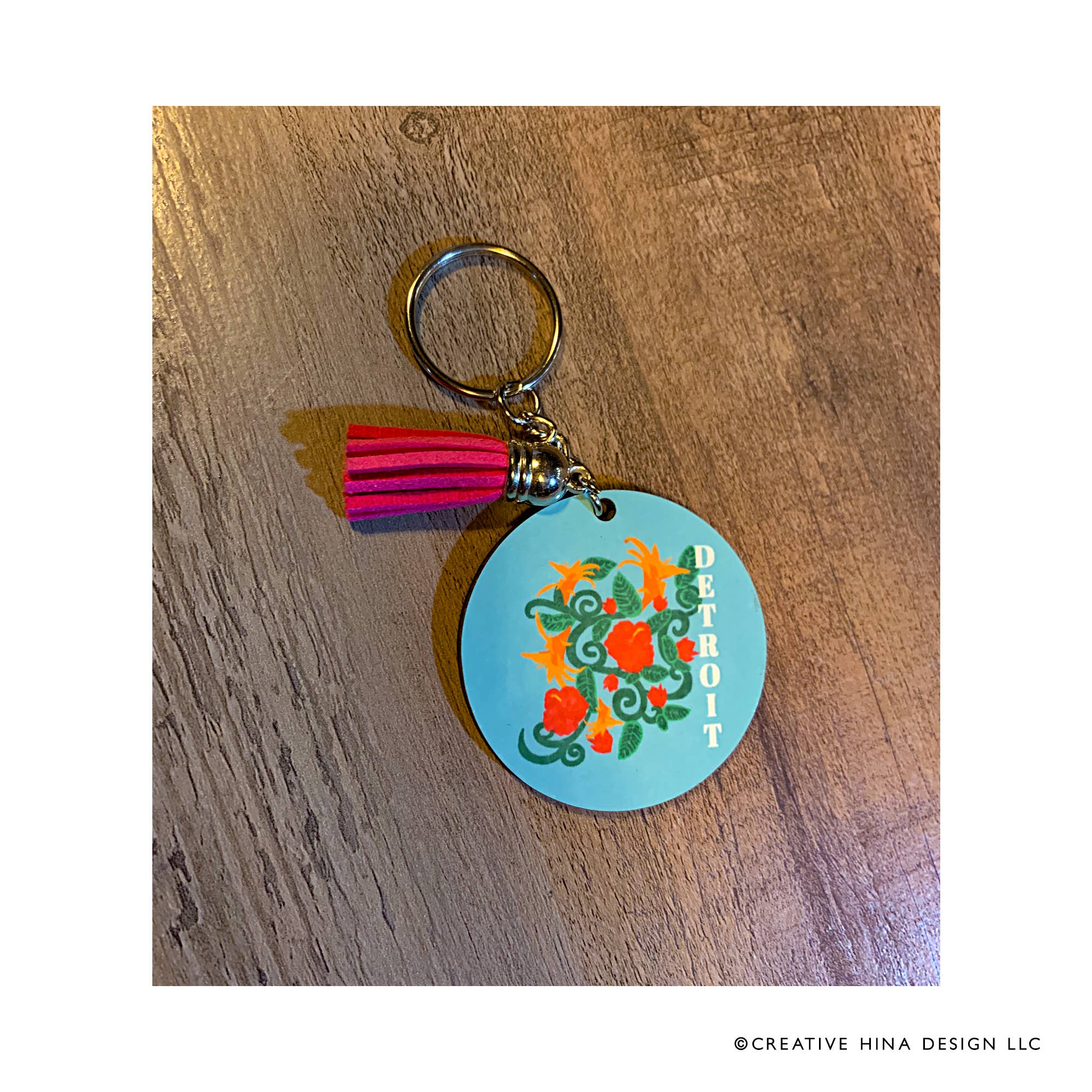 Creative Hina Design - Detroit Themed Keychains: Teal DETROIT