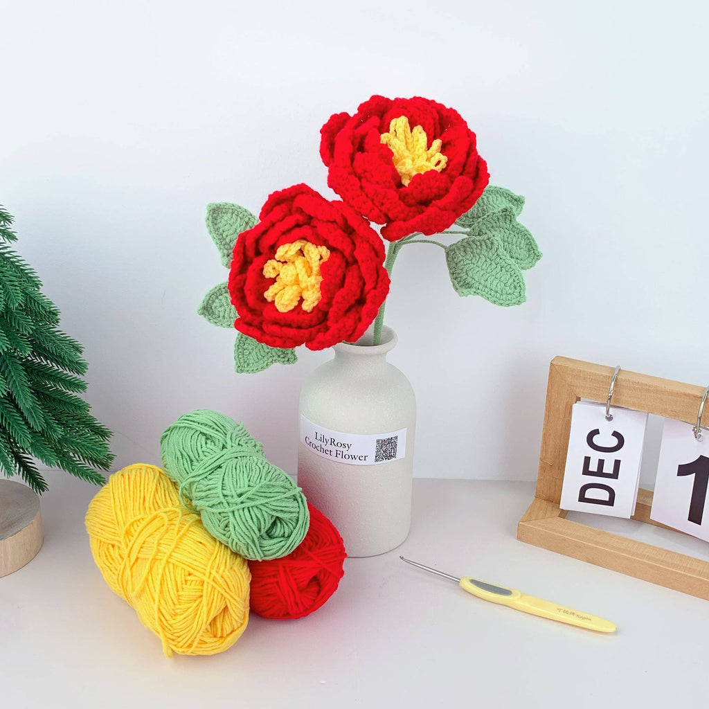 Lilyrosy（Duty free) - Crochet Peony Flowers gift, Handmade Gift for her, Homedecor
