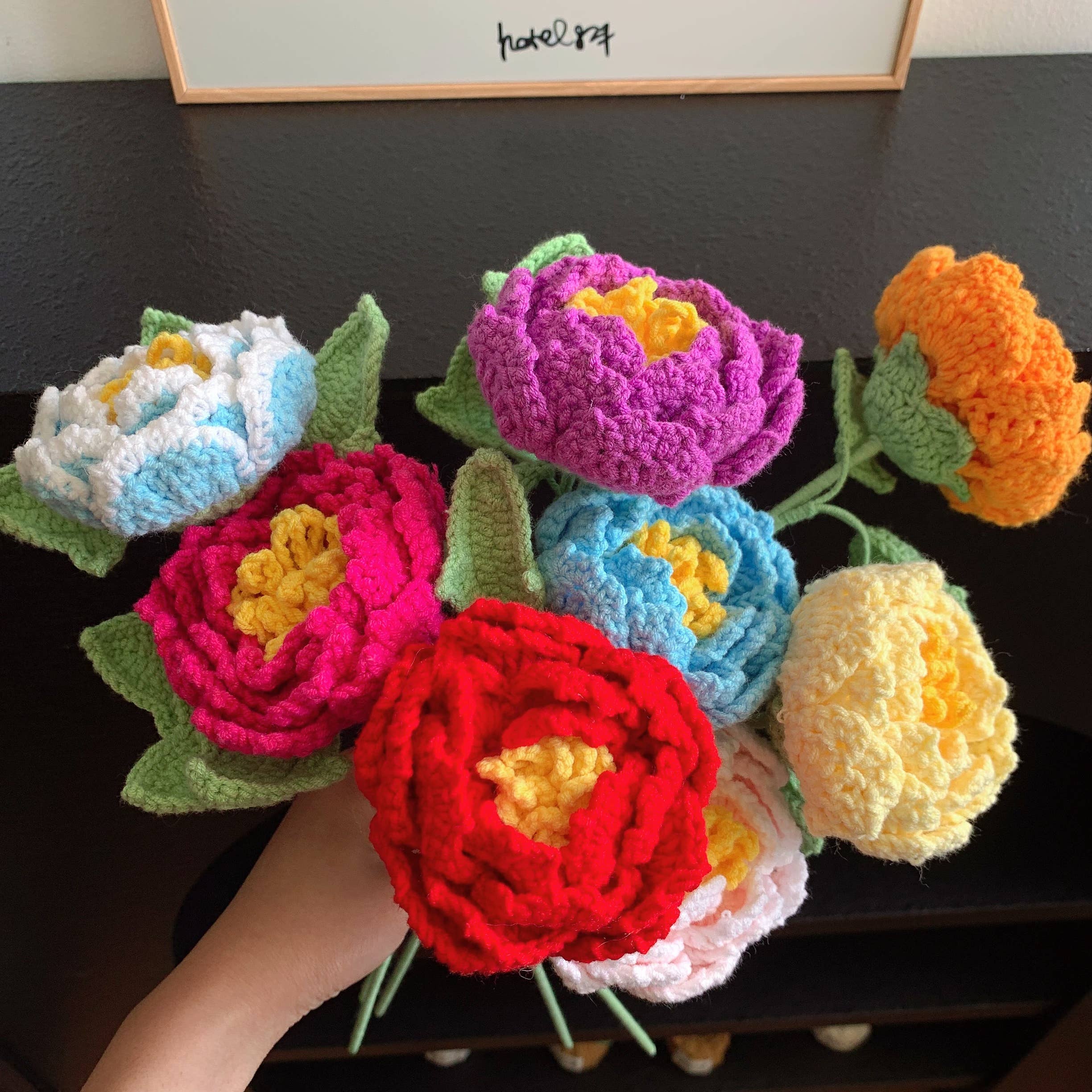 Lilyrosy（Duty free) - Crochet Peony Flowers gift, Handmade Gift for her, Homedecor