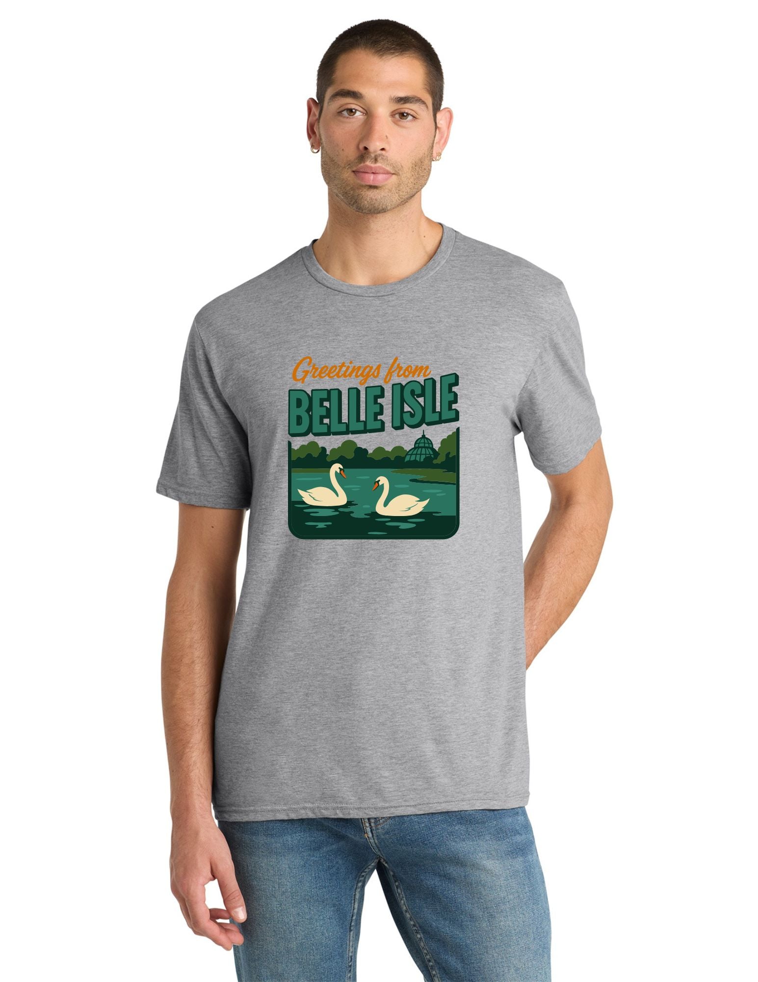 Greetings from Belle Isle - swan design