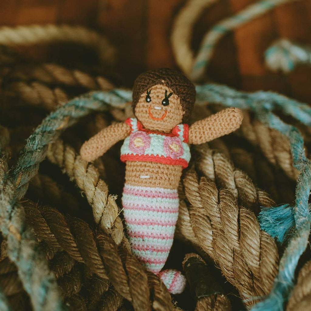 Pebble - “Pretty in Pink” Handcrafted Mermaid Rattle -Organic Cotton