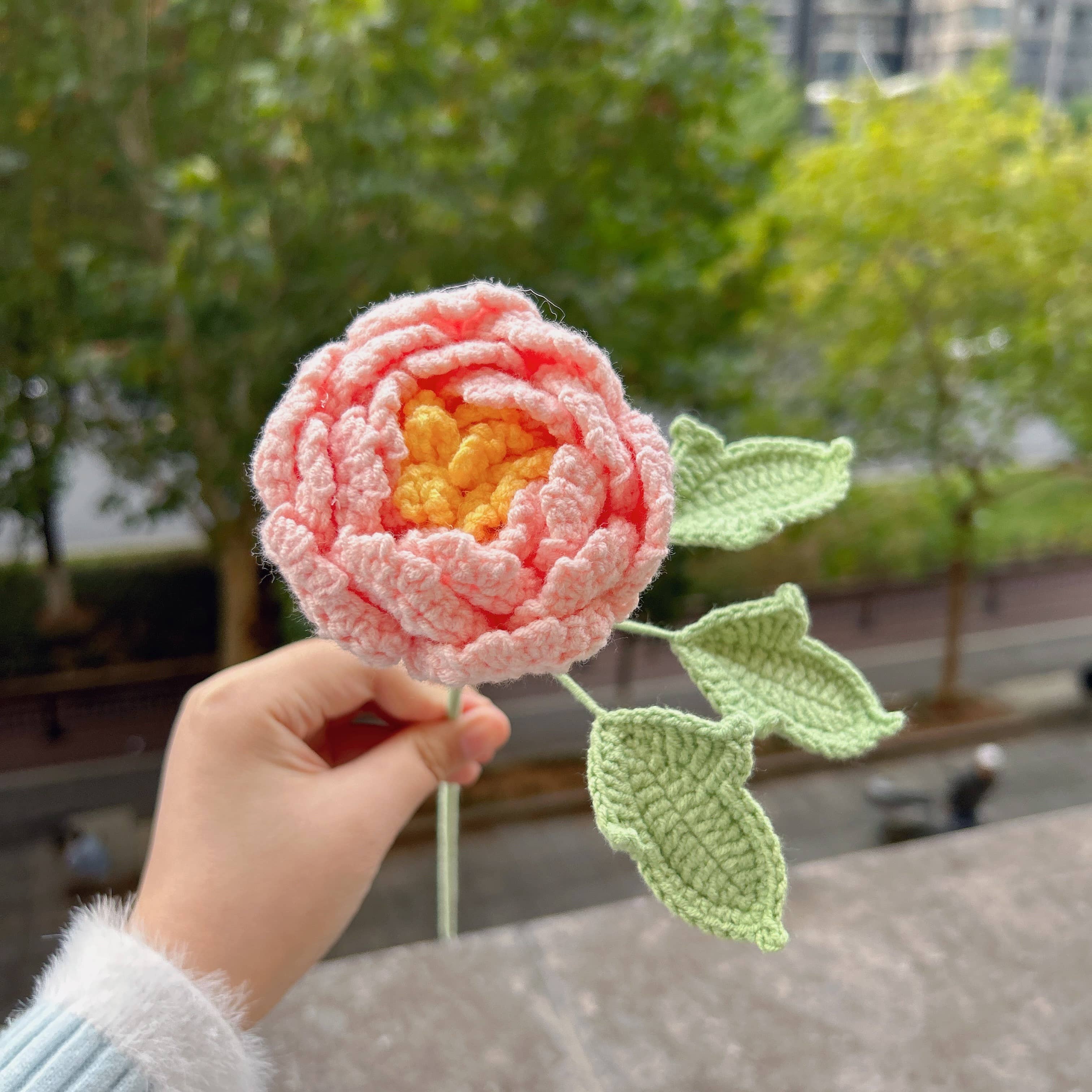 Lilyrosy（Duty free) - Crochet Peony Flowers gift, Handmade Gift for her, Homedecor