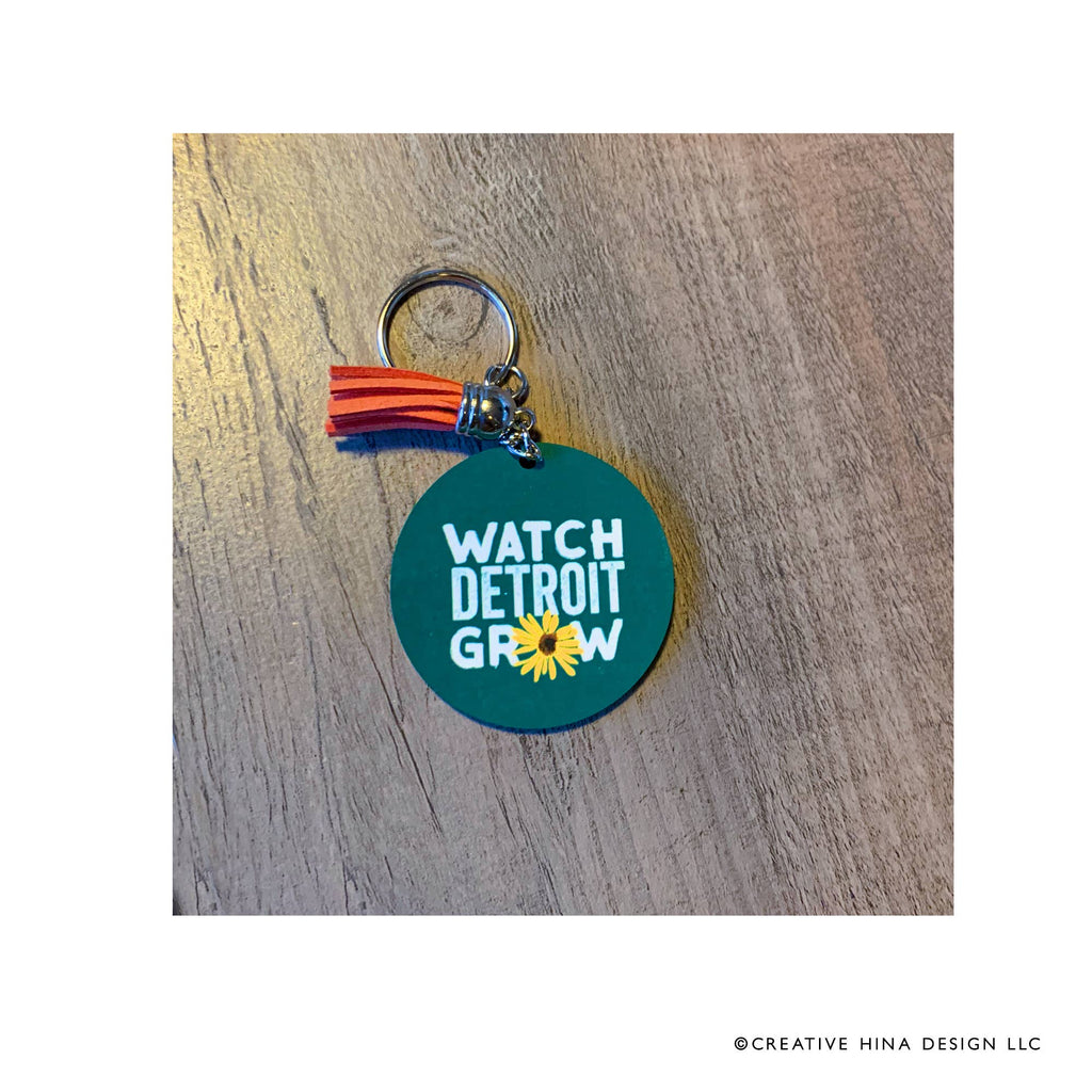 Creative Hina Design - Detroit Themed Keychains: "Detroit is Beautiful" Teal Brush strokes