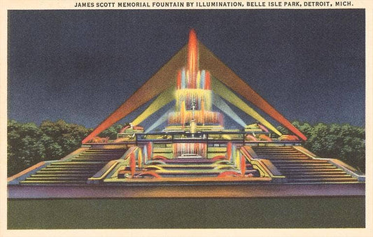 MI-103 Illuminated Fountain, Belle Isle, Detroit - Vintage Image, Magnet