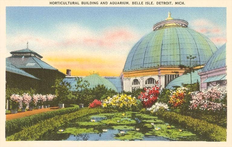 Vintage Postcard - Conservatory with pond